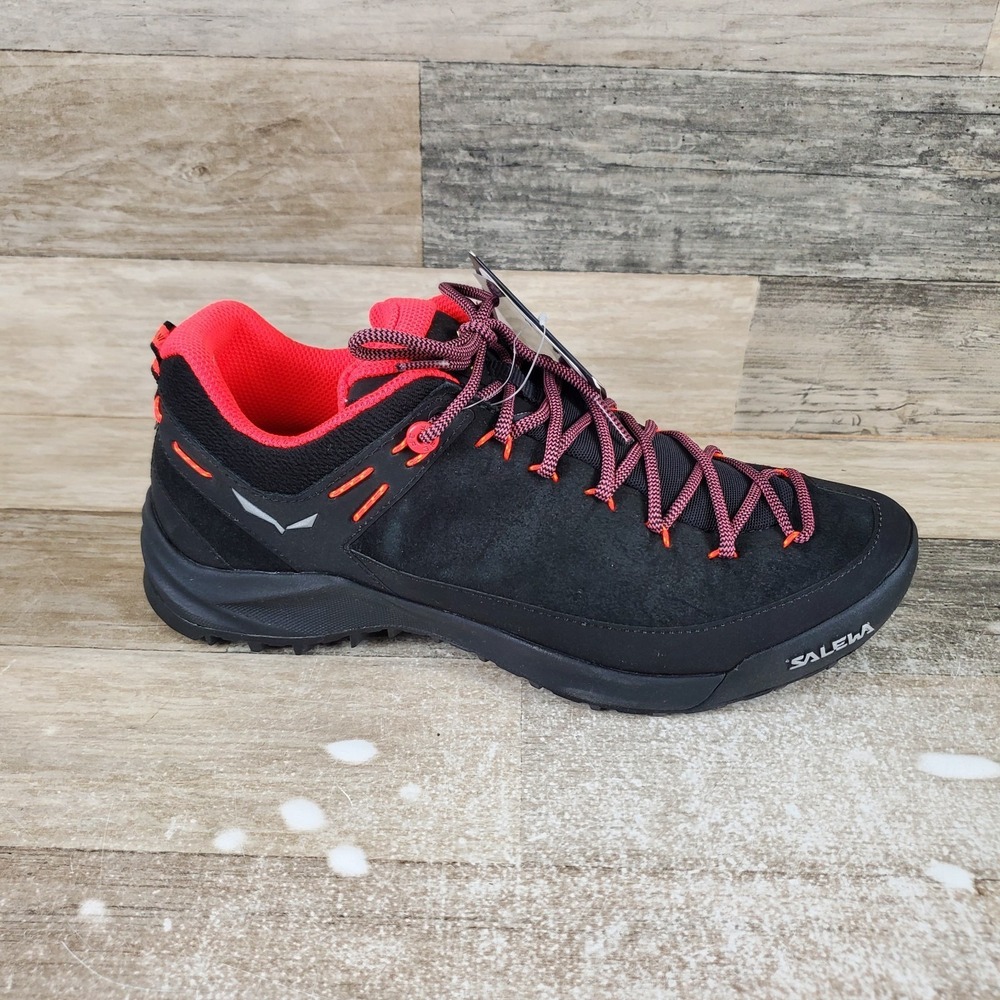 Salewa Wildfire Women Hiking Shoes Sz 9 Black Fluo Coral Leather Lace Up Low Top